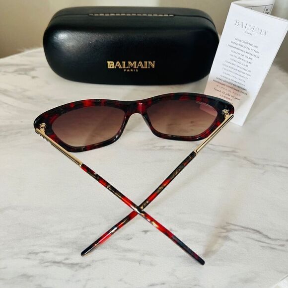 BALMAIN 56mm Modified Cat Eye Sunglasses, Polarized, Designer, Red Tortoise, NWT - Picture 11 of 16